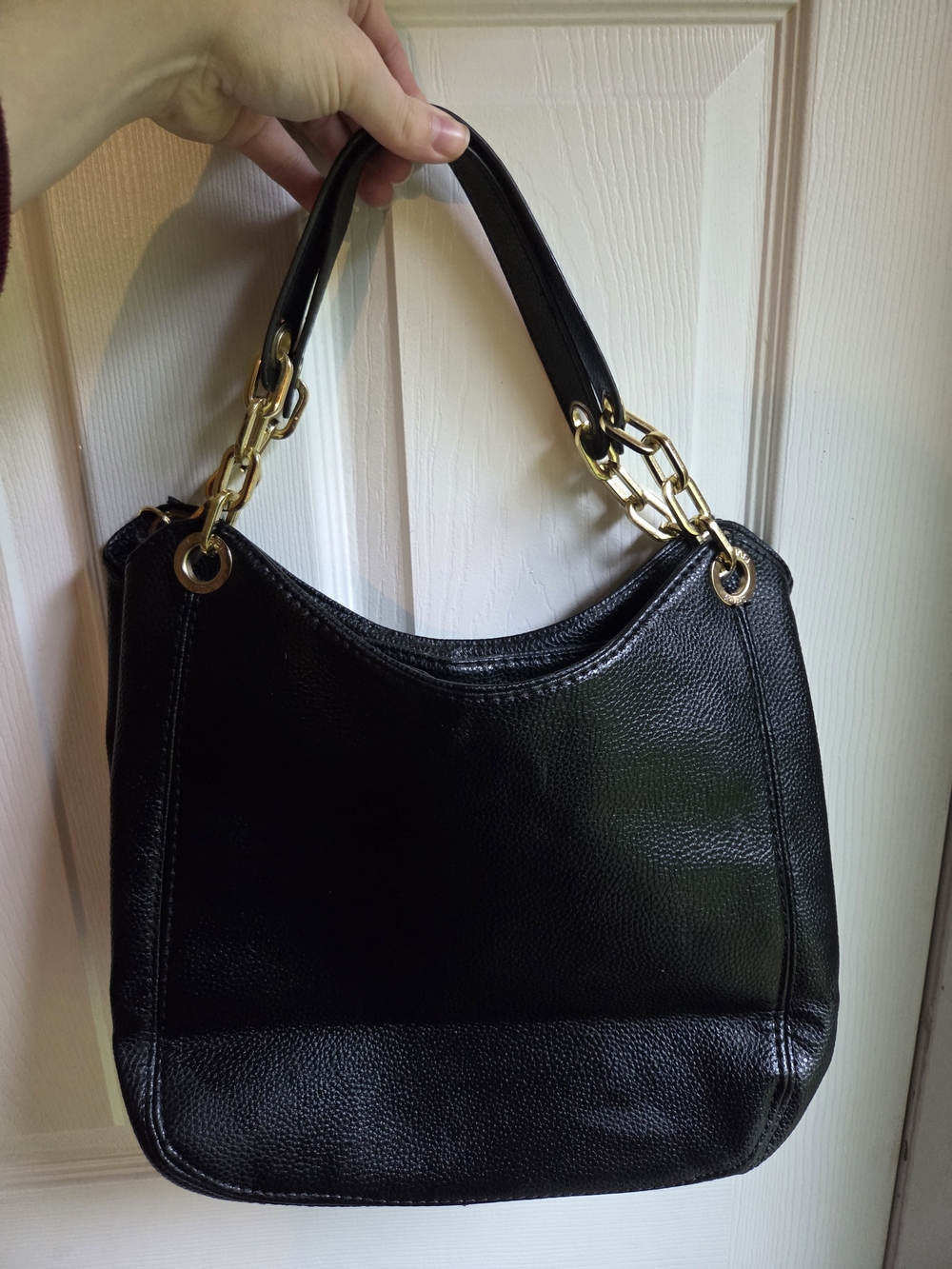 Michael Kors Black Pebbled Leather Shoulder Bag with Gold Accents - Picture 2 of 3